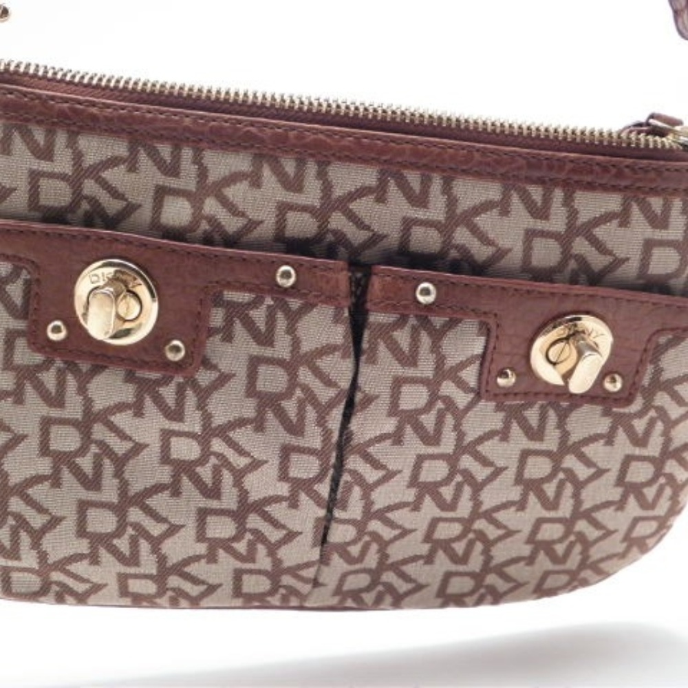Dkny Brown And Tan Signature Canvas Crossbody Bag Gem